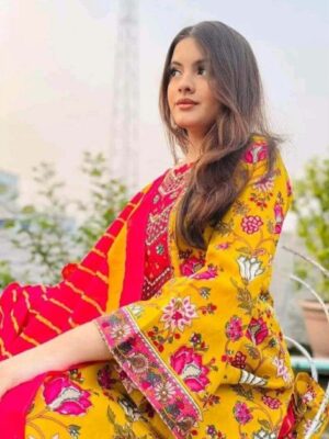 Stylist Holudia Pakhi Three Piece Salwar Kameez Dress